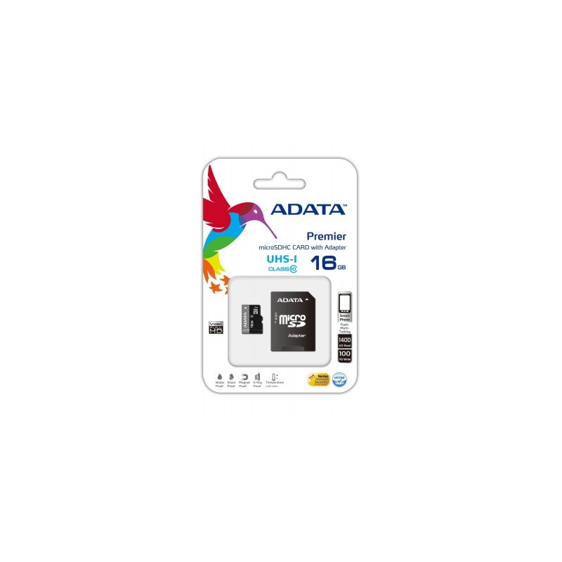 Memoria Micro SD ADATA Pemier Pro UHS-I U1, 16 GB, 30 MB/s, 10 MB/s, Negro, Gris
