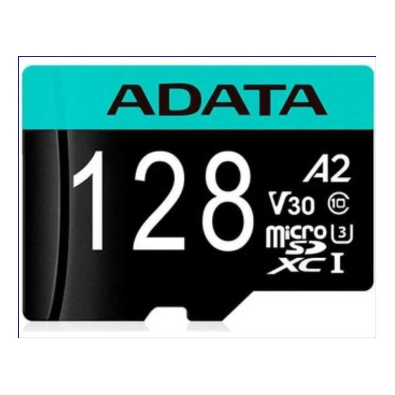 Memoria Micro SD 128GB Clase 10 (A2) ADATA AUSDX128GUI3V30SA2-RA1 V30S U3 A2 AQUA