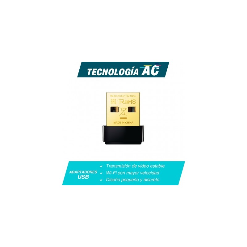 Adaptador USB inalámbrico TP-LINK AC600 , USB 2.0, Wifi, Negro, 433 Mbit/s