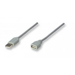 Cable USB - Extension MANHATTAN, 3 m, USB A, USB A, Macho/hembra, Gris