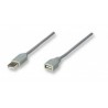 Cable USB - Extension MANHATTAN, 3 m, USB A, USB A, Macho/hembra, Gris